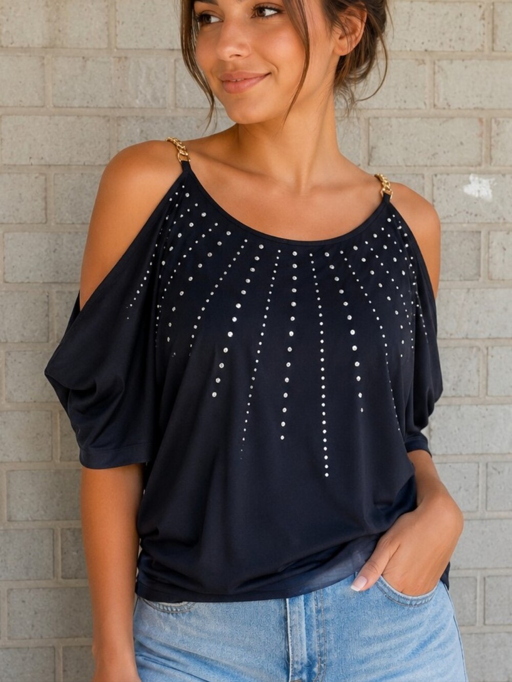 Batwing sleeve SMALL cold shoulder Black Blouse